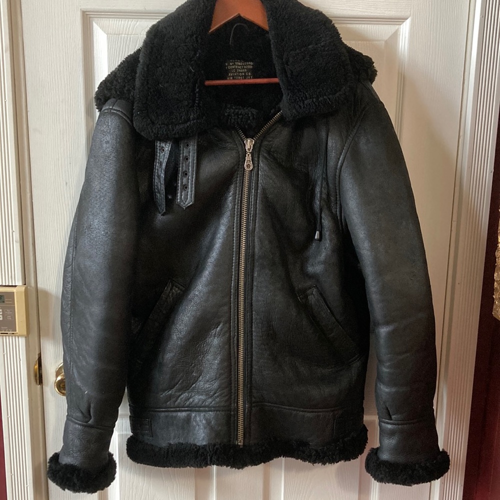 B3 Sheepskin Air Force Jacket US Army Style With Removable Hood L